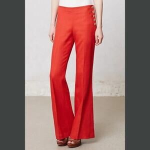 Elevenses by Anthropologie | Red/Orange Edisto Linen Blend Pants | Size 4